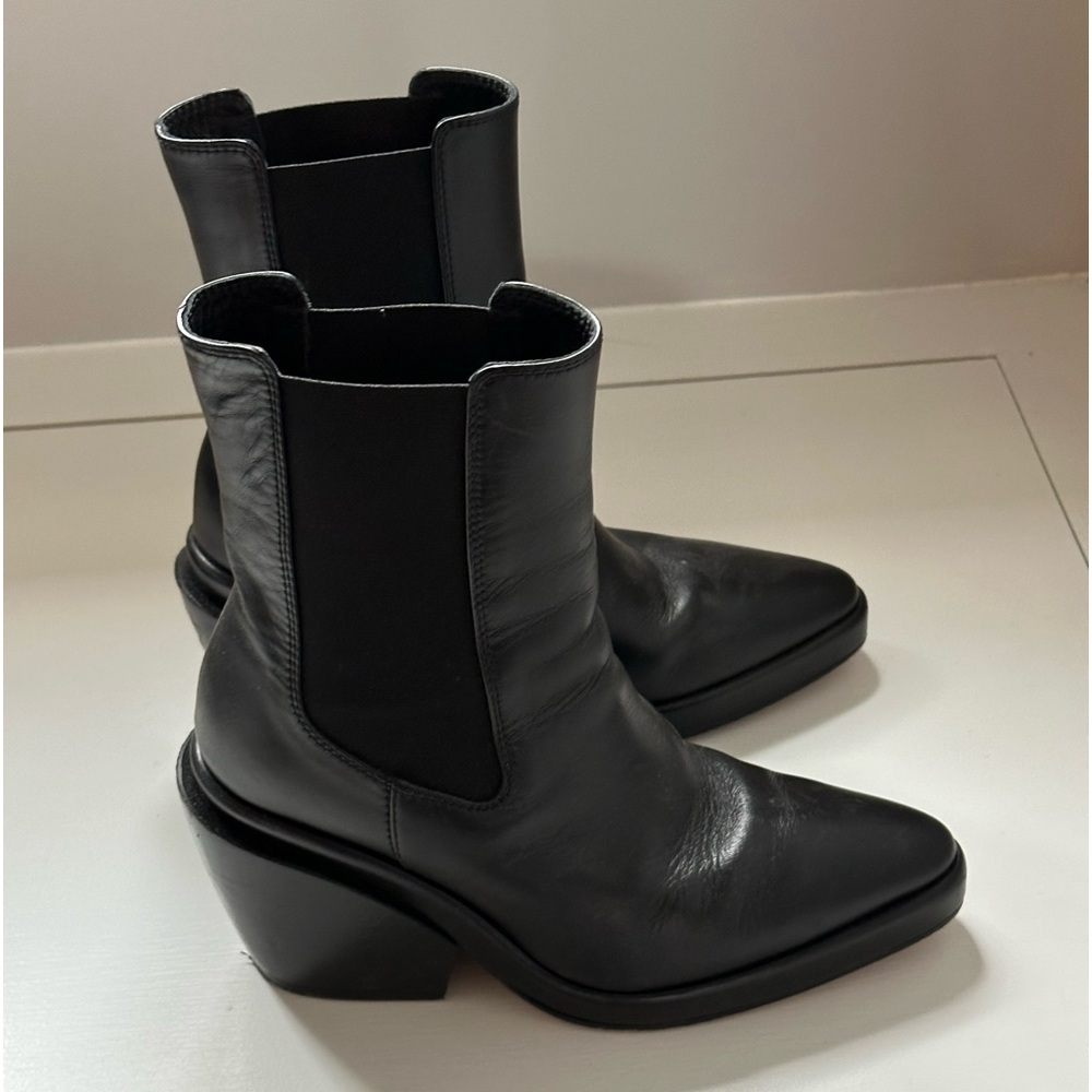 Frame Denim Black Leather Pointed Ankle Boots - Picture 5 of 9
